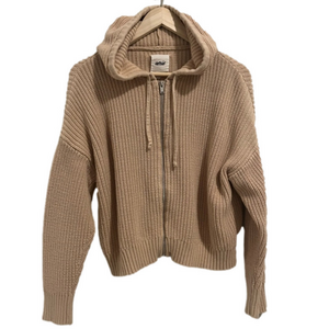 Aerie Beige Knit Full-Zip Cropped Hoodie Neutral Slouchy Tan Cozy Casual Lounge